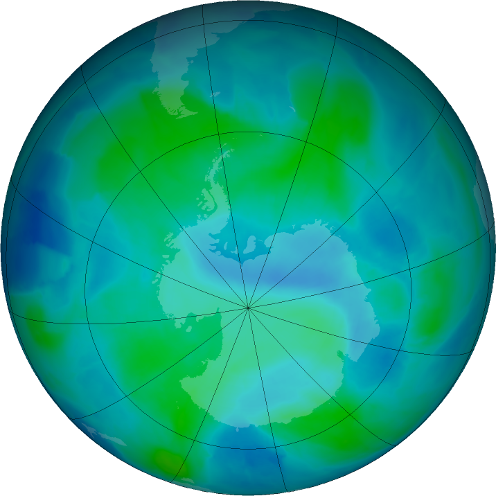Antarctic ozone map for 16 February 2016